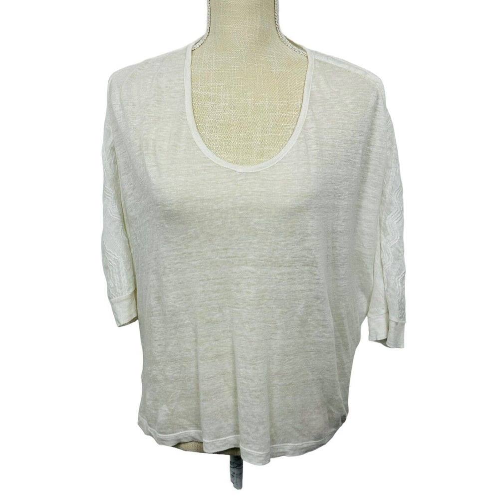 Cabi Waverly Linen Top Dolman Sleeve Style 733 Sheer Aztec Womens Size XS White